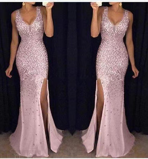 Lune London | Women's Sleeveless Ball Gown with V-Neck and Leg Slit