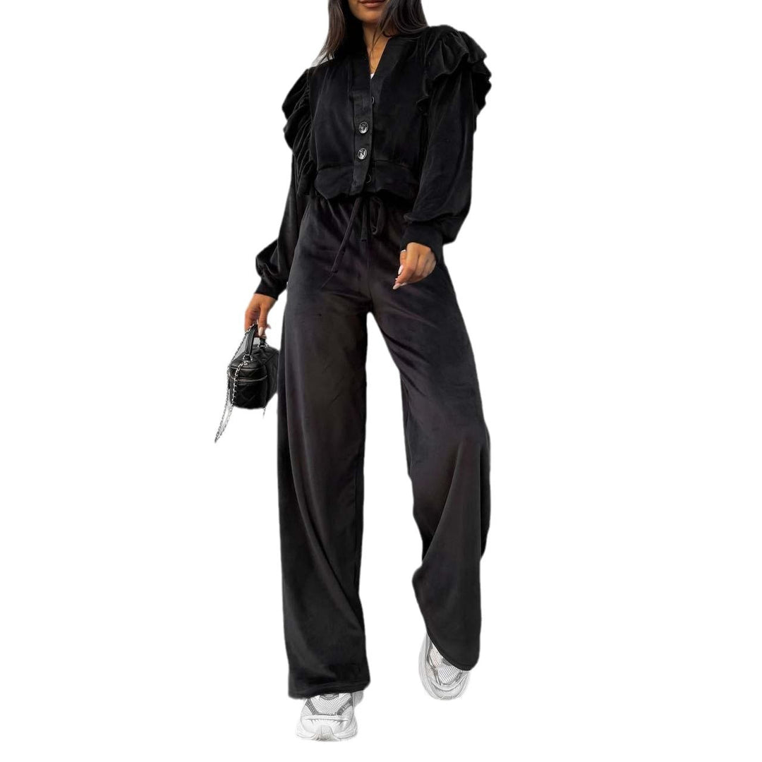 Ladies Comfortable Lounge Set with Chic Ruffle Details and Style