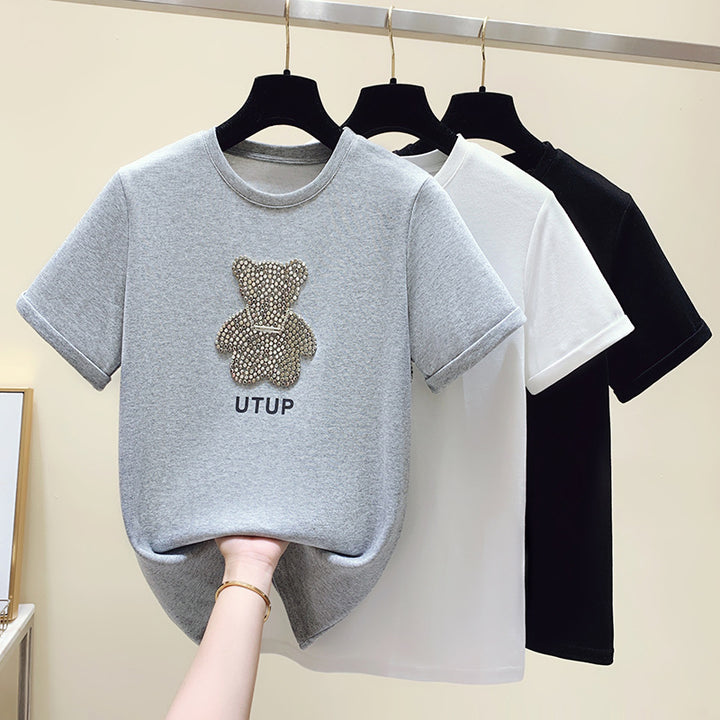 T-shirt femme avec motif d'ours scintillant et coupe décontractée Chic & Stil