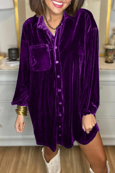 Velvet shirt dress for ladies Lune London
