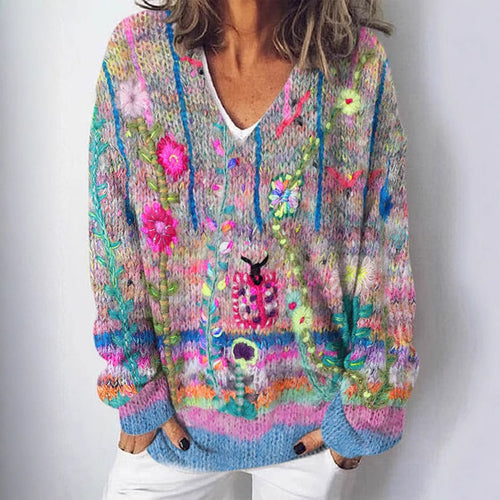 Pull en tricot pour femmes avec motif paysage élaboré Chic & Stil