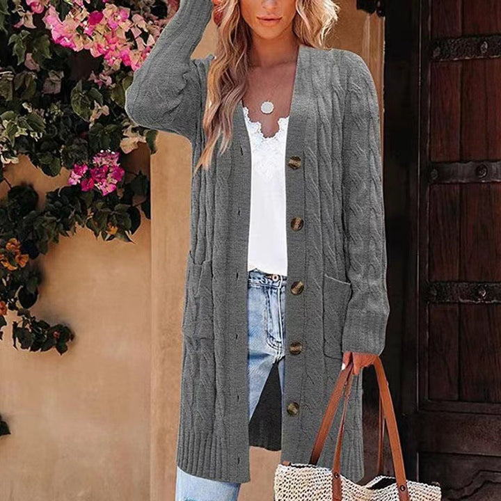 Ladies Long cardigan with buttons and practical pockets Lune London