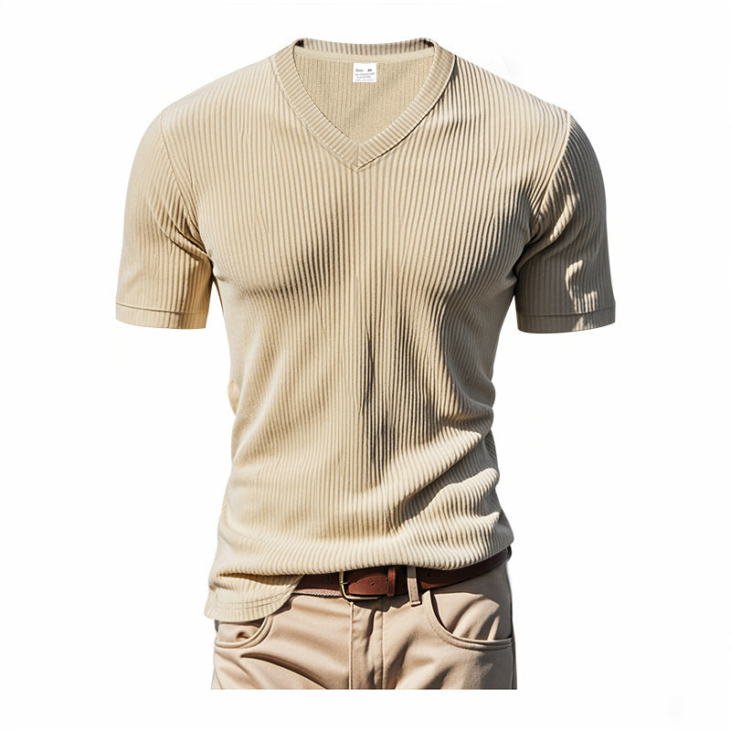 Modern V-neck T-shirt for men in textured material Lune London