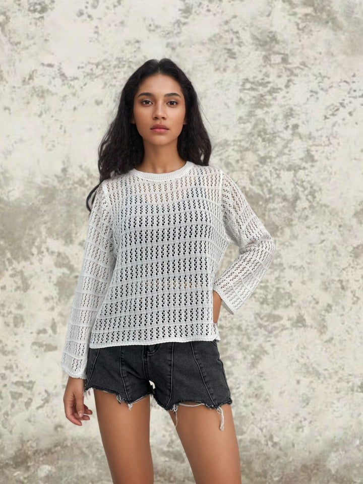 Women knitted sweater with fashionable openwork pattern Lune London