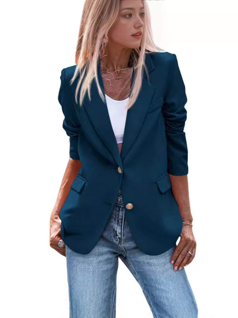 Ladies Elegant Blazer with Single Button Closure and Gold Buttons and Fitted Cut Lune London