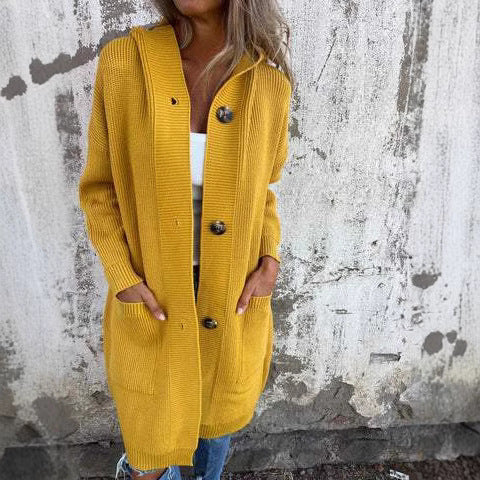 Ladies cardigan with hood and large buttons Lune London
