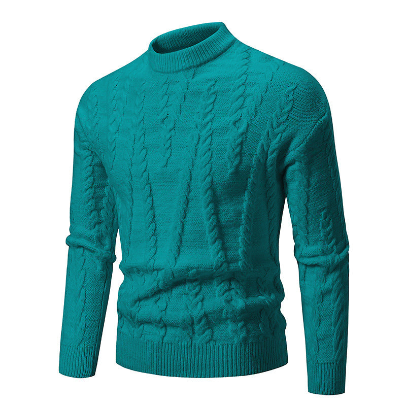 Slim knit pullover for men with cable pattern and high collar Lune London