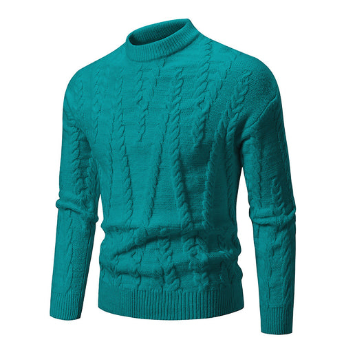 Slim knit pullover for men with cable pattern and high collar Lune London