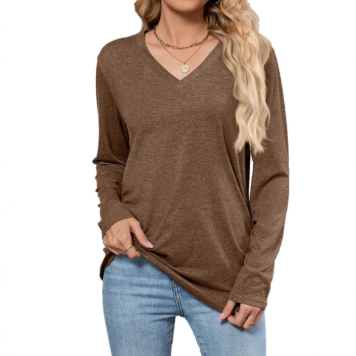 Women's Viscose Blouse with Long Sleeves and Fashionable V Neck and Chic Loose Fit