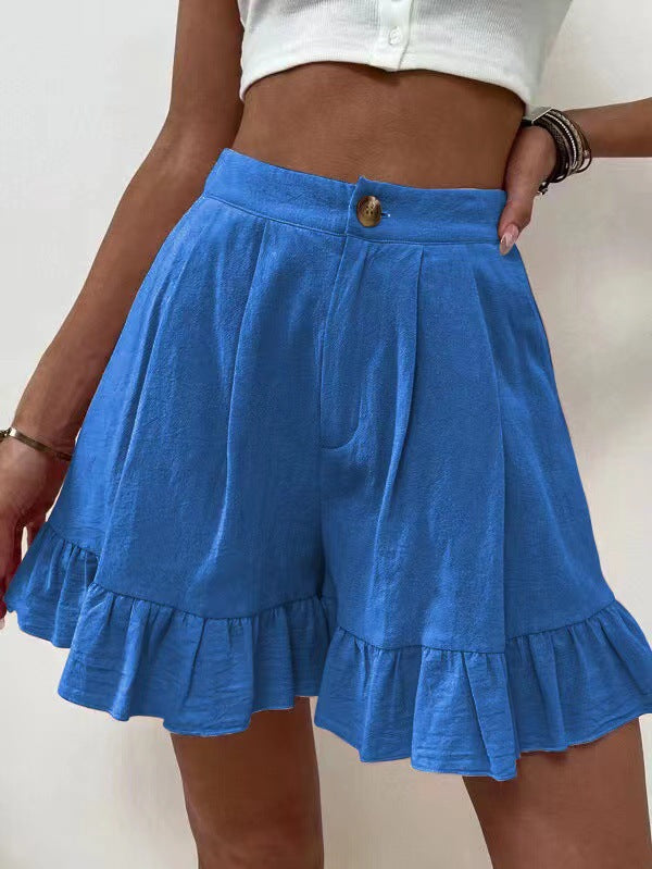 Ruffled shorts for women with elastic waistband and side pockets Lune London