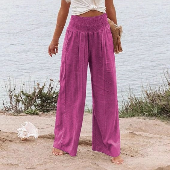 Elegant and wide Palazzo trousers for women with high waist and draping Lune London