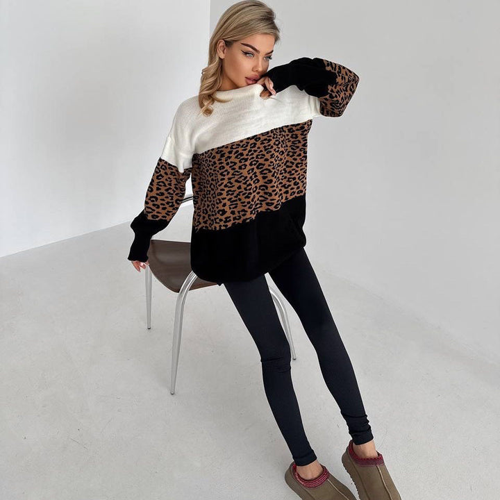 Trendy oversized sweater for women with animal pattern and creative color block details Lune London