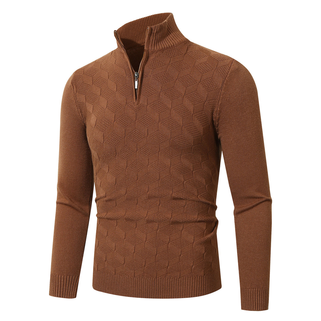 Casual knitted pullover for men with half-zip and textured pattern Lune London