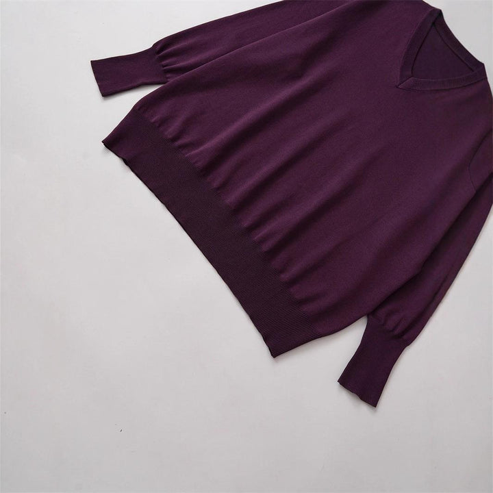 Knitted V-neck sweater for women with wide sleeves and comfortable fit Lune London