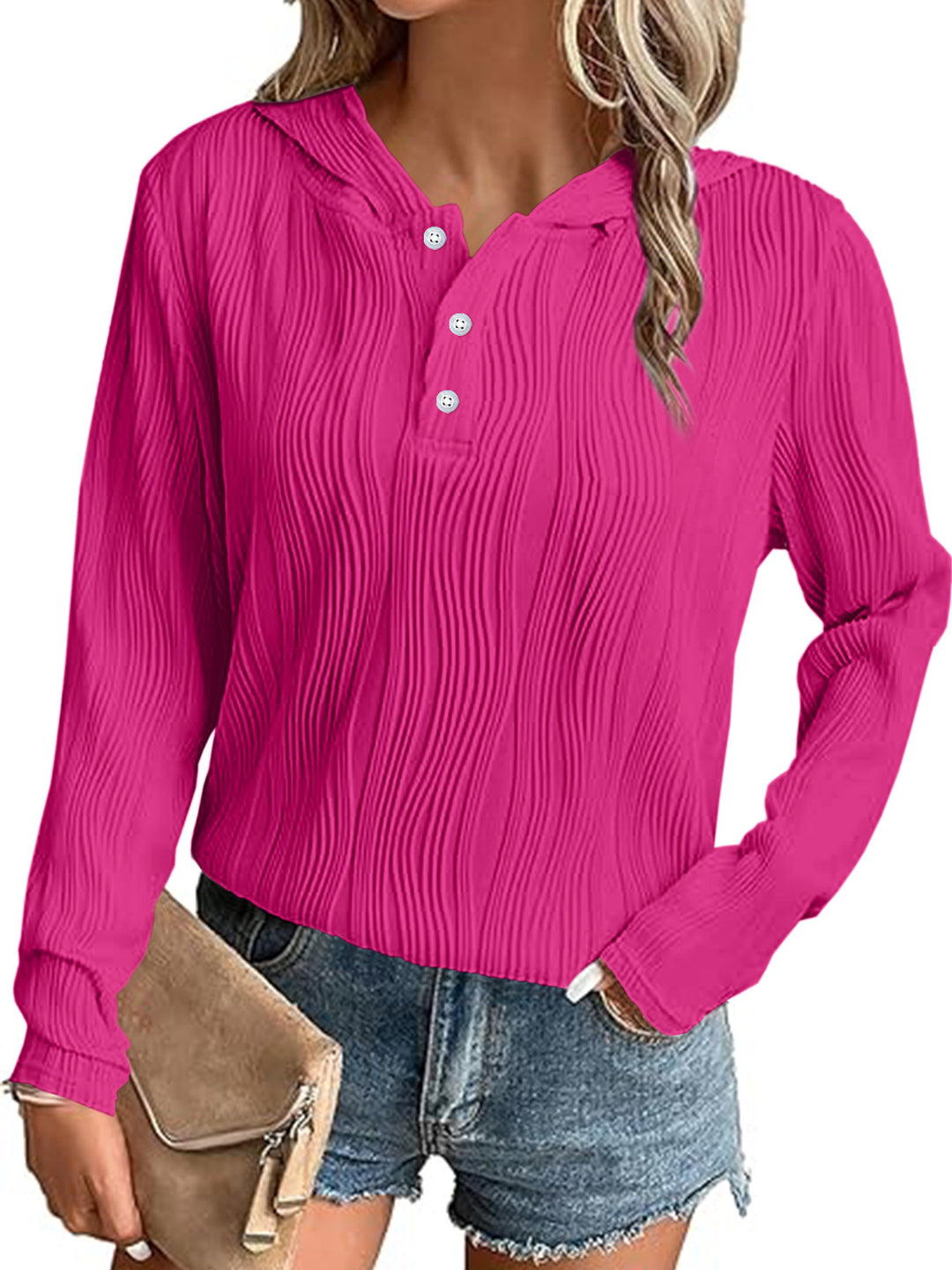 Casual hooded T-shirt for women with textured surface Lune London