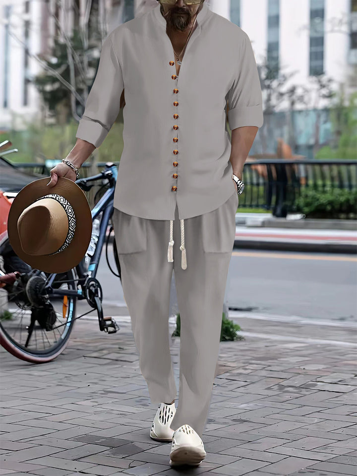 Men's Casual Button-Up Shirt and Relaxed Fit Pants Set Lune London