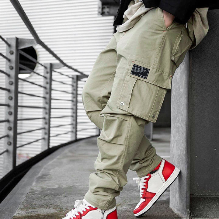 Functional cargo pants for men with elastic waistband and multiple pockets Lune London