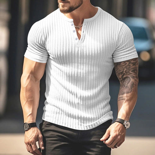 Men's Short Sleeve Henley T-Shirt with Textured Design Lune London