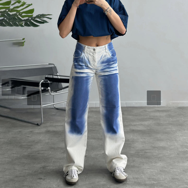 Baggy jeans for ladies with a unique batik design Lune London