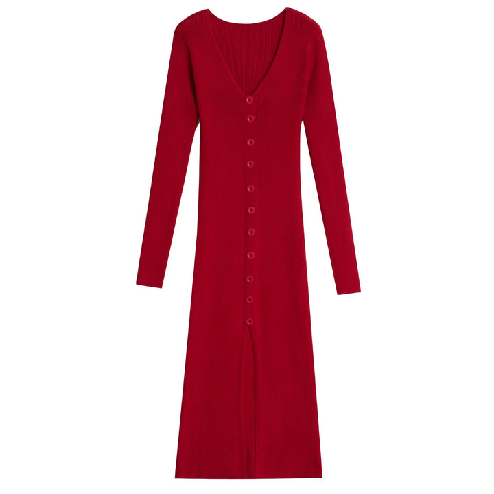 Robe en maille pour femme avec décolleté en V et boutonnage continu Chic & Stil