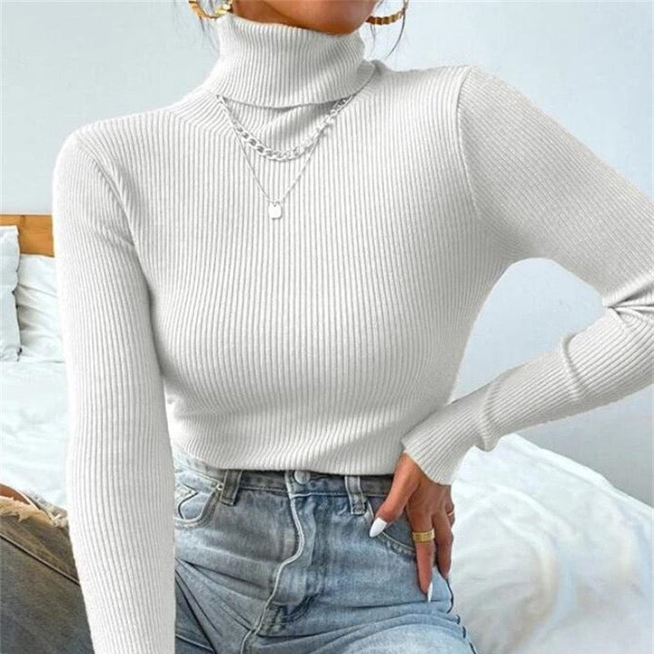 Women Elegant Turtleneck Sweater with Fine Ribbed Structure Lune London