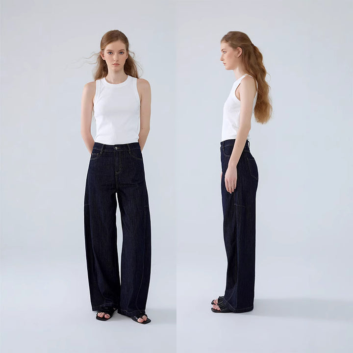 Loose-fitting high-waisted denim pants for women with side pockets Lune London