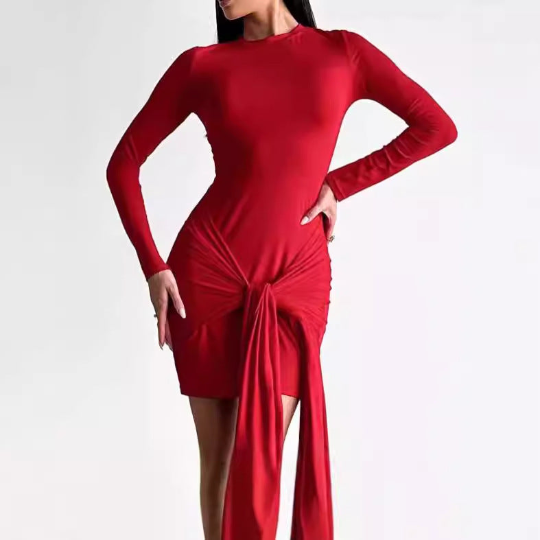 Long sleeve wrap dress for women with asymmetric hem and fitted cut Lune London
