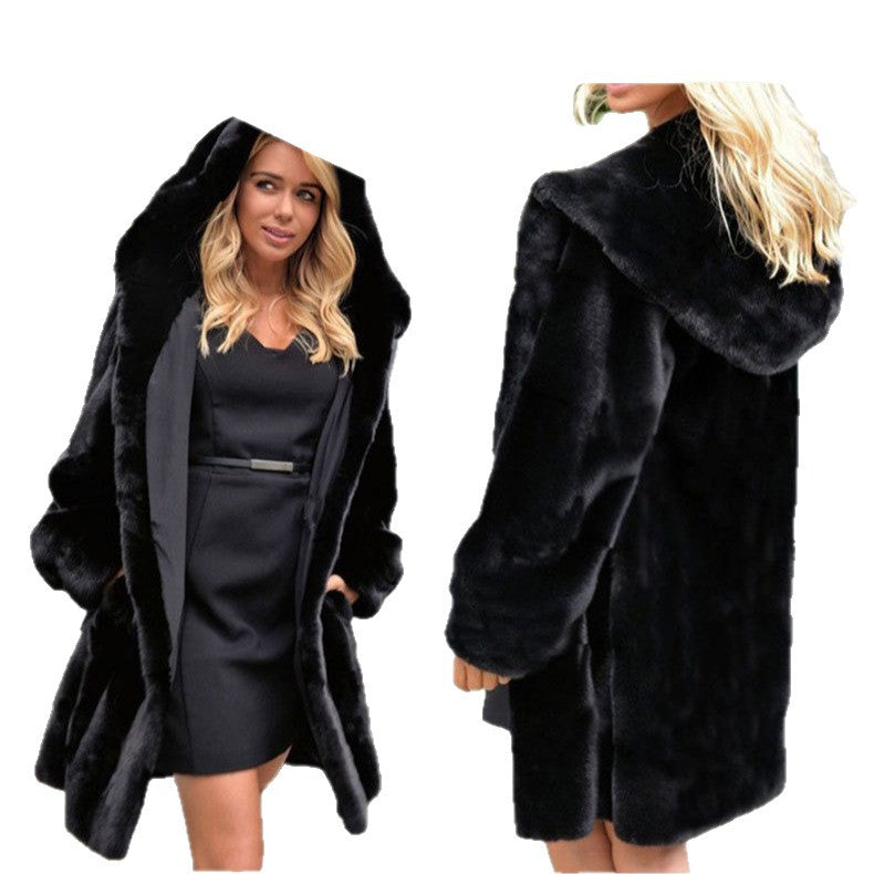 Oversized faux fur coat for women with hood Lune London