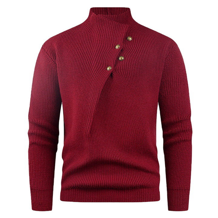 Knitted sweater for men with a modern high collar and decorative buttons Lune London