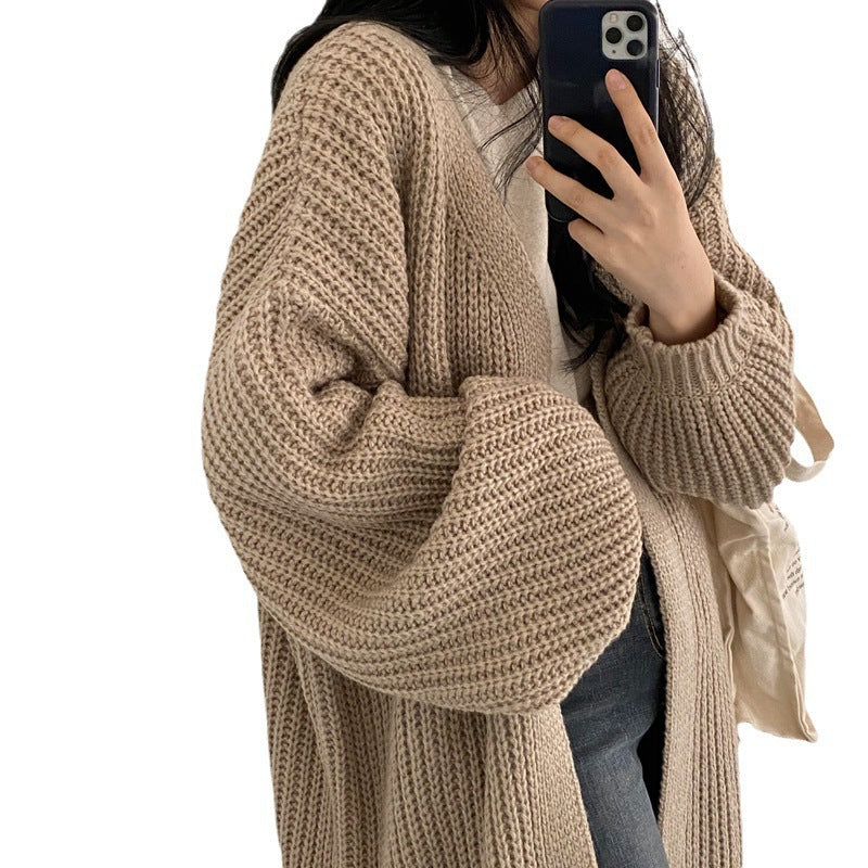 Thick knit cardigan for women with an open cut and comfortable sleeve finishes Lune London