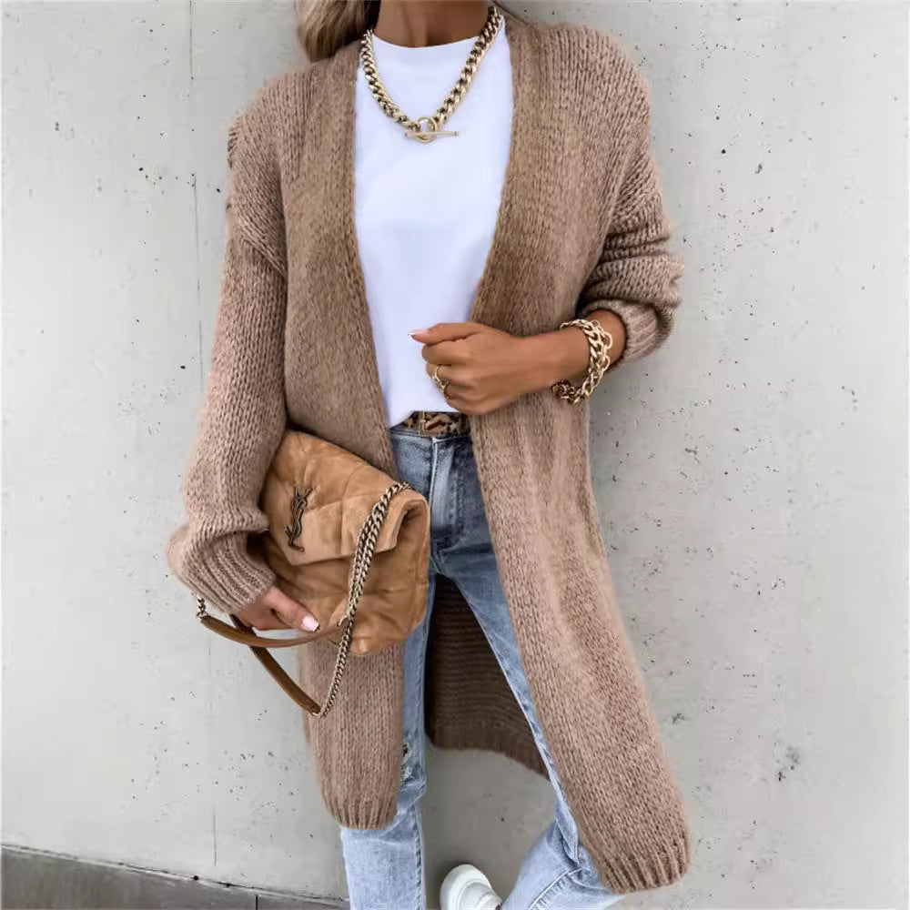 Ladies chunky knit cardigan with open front and relaxed sleeves Lune London