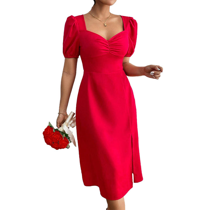 Robe midi pour femmes avec manches bouffantes et fente latérale élégante Chic & Stil