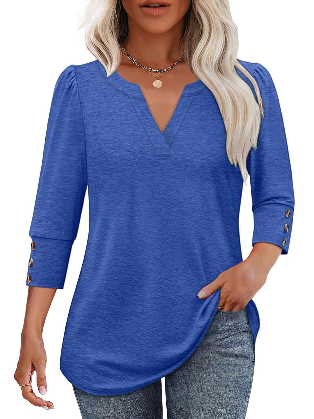 V-neck blouse for women with decorative button details Lune London