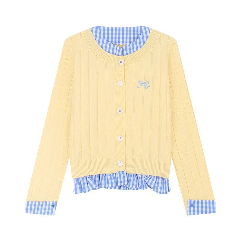 Knitted jacket for women with contrasting shirt insert Lune London