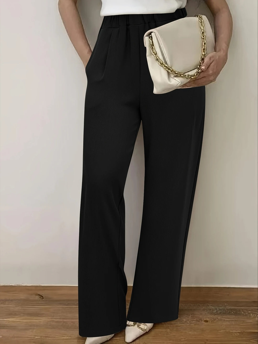 Wide-waisted fabric pants for women with elegant elastic belt Lune London