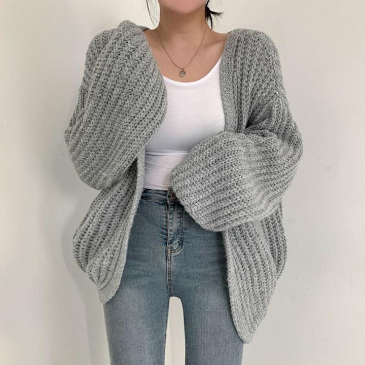 Oversized thick knit cardigan for women with deep V-neck Lune London