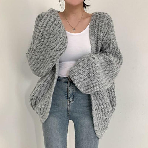 Oversized thick knit cardigan for women with deep V-neck Lune London