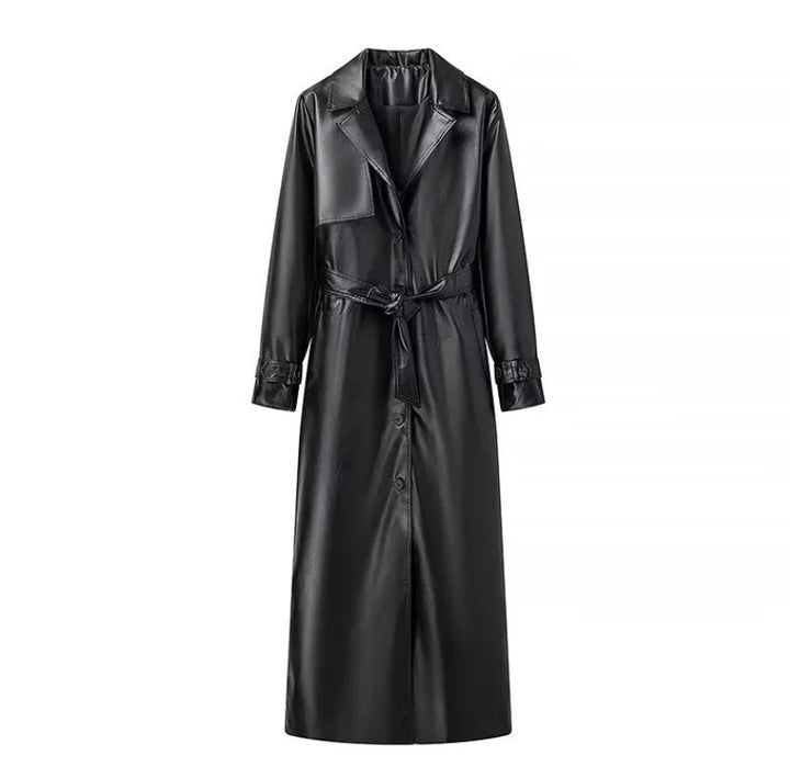 Manteau trench élégant pour femmes en simili cuir moderne avec ceinture à la taille Chic & Stil