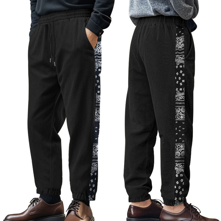 Men's leisure trousers with decorative side panels in bandana design Lune London