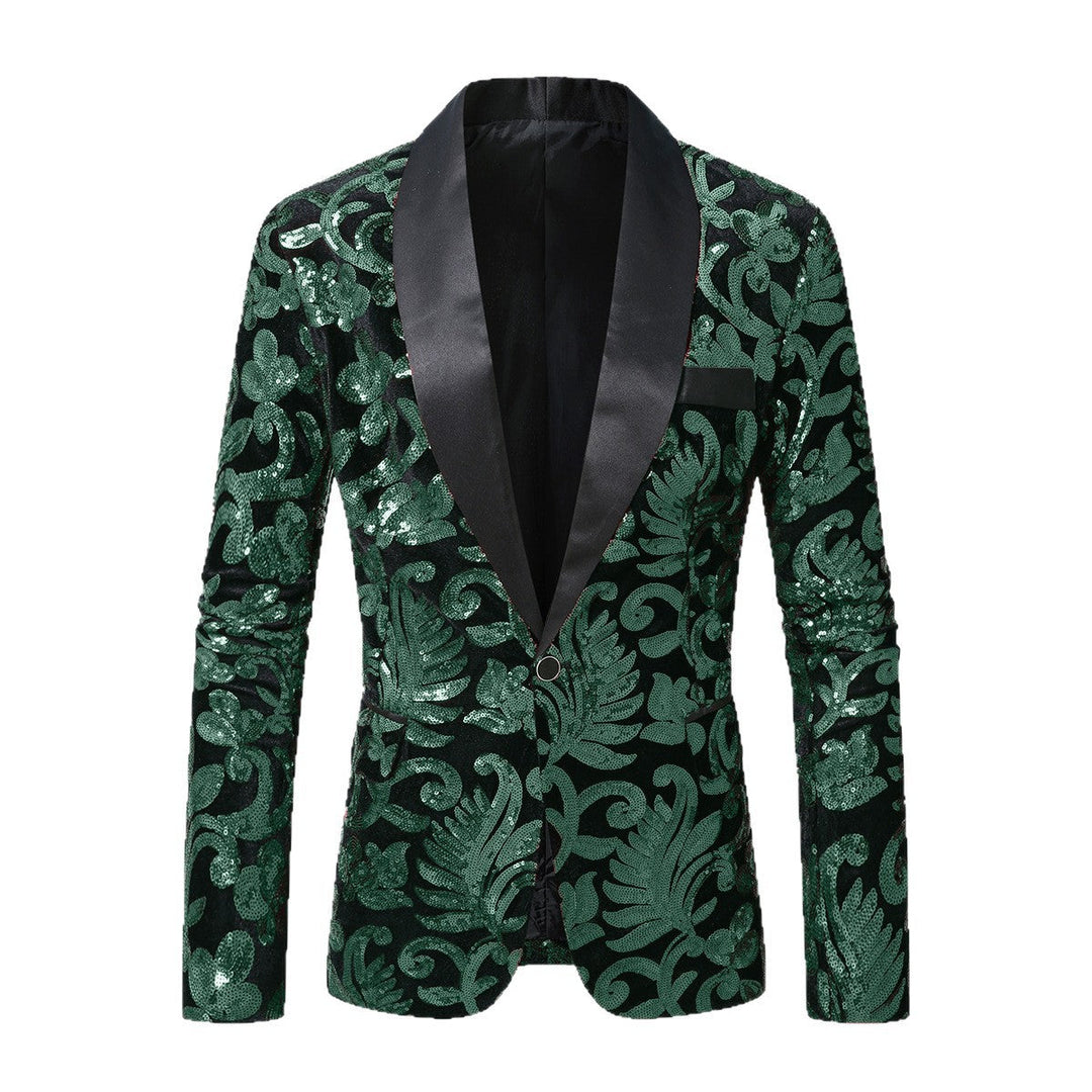 Men's Elegant Sequin Blazer In Luxurious Floral Design Lune London