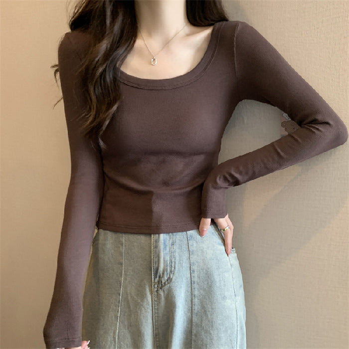 Ladies fitted long sleeve shirt with wide neckline Chic & Stil