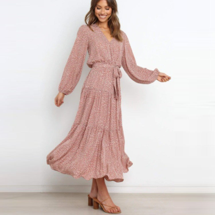 Midi dress with ruffles for women with a fitted belt Lune London