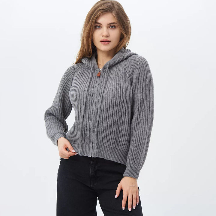 Cozy hooded sweatshirt for women with ribbed design and cropped fit Lune London