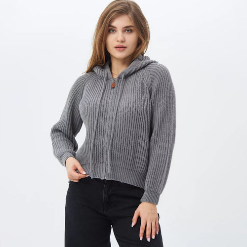 Cozy hooded sweatshirt for women with ribbed design and cropped fit Lune London
