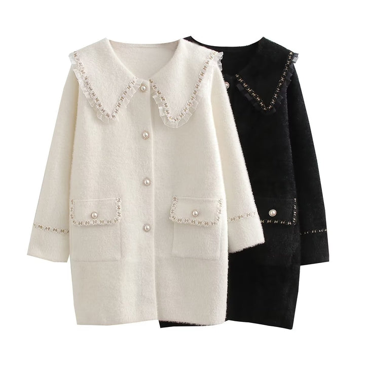 Ladies Long Sleeve Jacket with Decorative Collar and Functional Pockets Lune London