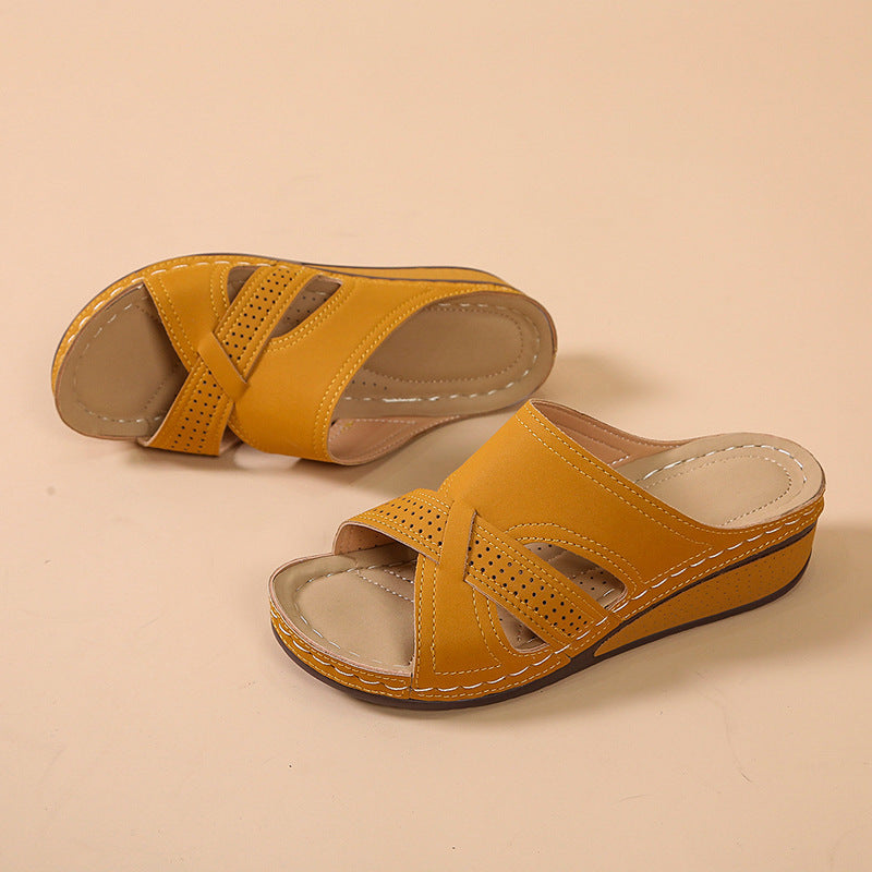 Comfortable wedge heel sandals for women with perforated details and non-slip sole Lune London