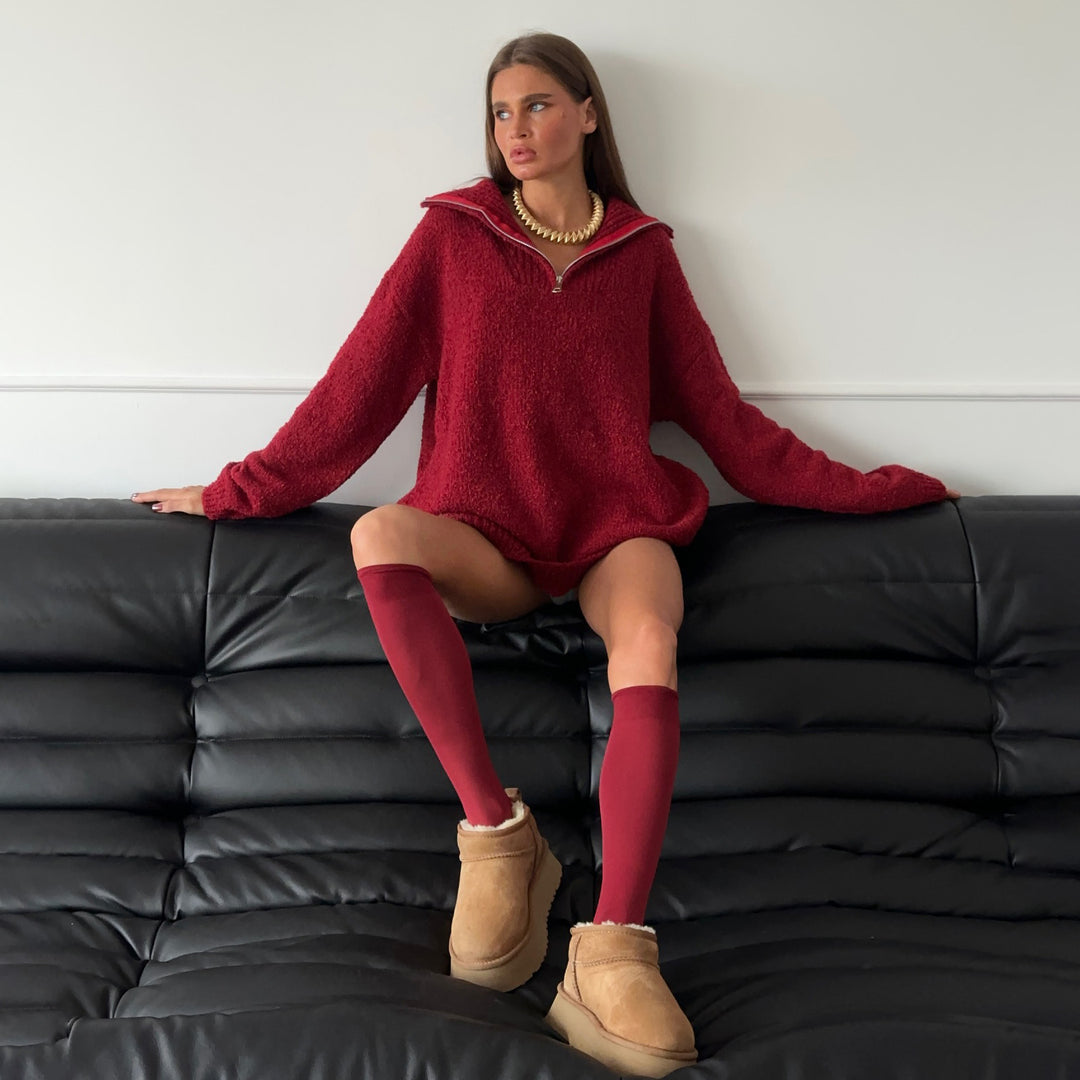 Oversized fleece sweater for women with high collar and zipper Lune London