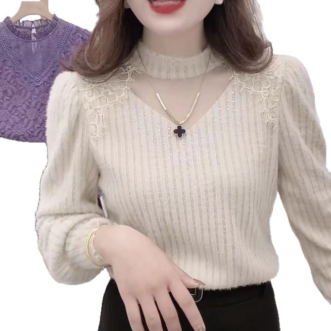 Haut en maille élégant pour femmes avec inserts transparents et détails à côtes fines Chic & Stil