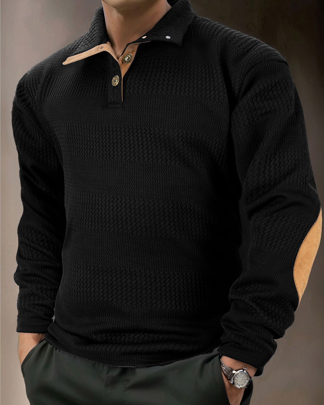 Men's structured long sleeve polo with high-quality contrasting elements Lune London