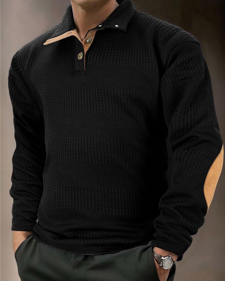 Men's structured long sleeve polo with high-quality contrasting elements Lune London